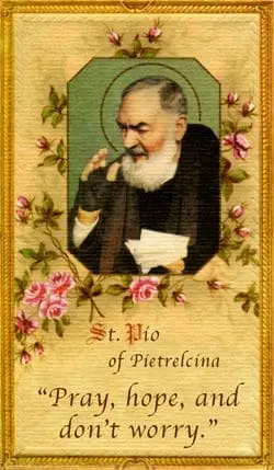 addresstopilgrims A picture of st. Pio with roses in the background