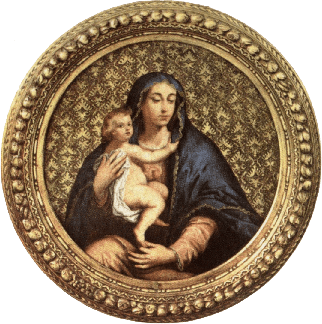 A painting of the virgin mary holding jesus.