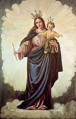 A painting of mary holding jesus in her arms.