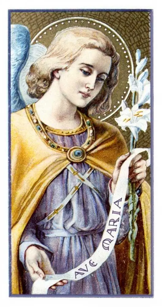 A painting of st. Maria holding the banner for the eucharist