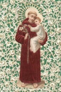 A painting of st. Anthony holding the infant jesus
