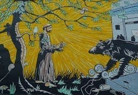 A painting of st francis and the bear