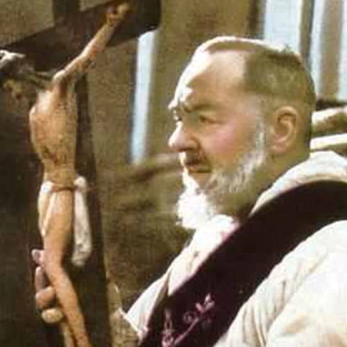 A man with a beard and mustache holding a cross
