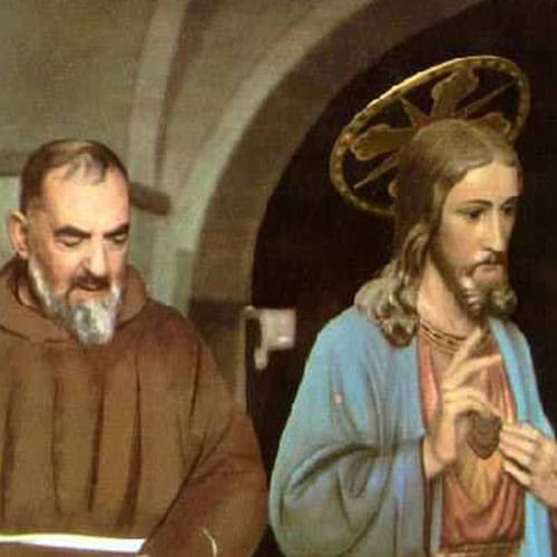 A painting of jesus and a monk