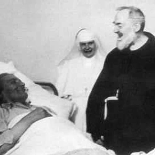 A nun and two nuns are standing next to an old man.