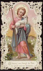 Young Jesus with a lamb in his arms.