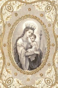 A framed image of the Virgin Mary and Jesus.
