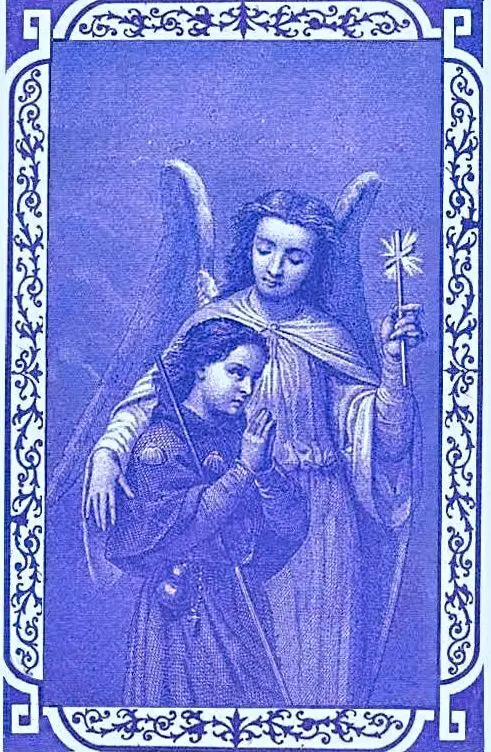 Guardian angel protects a child.