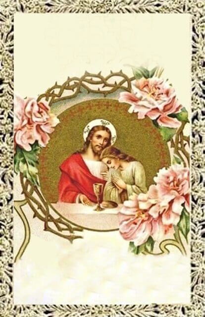 Religious illustration with Jesus and flowers.