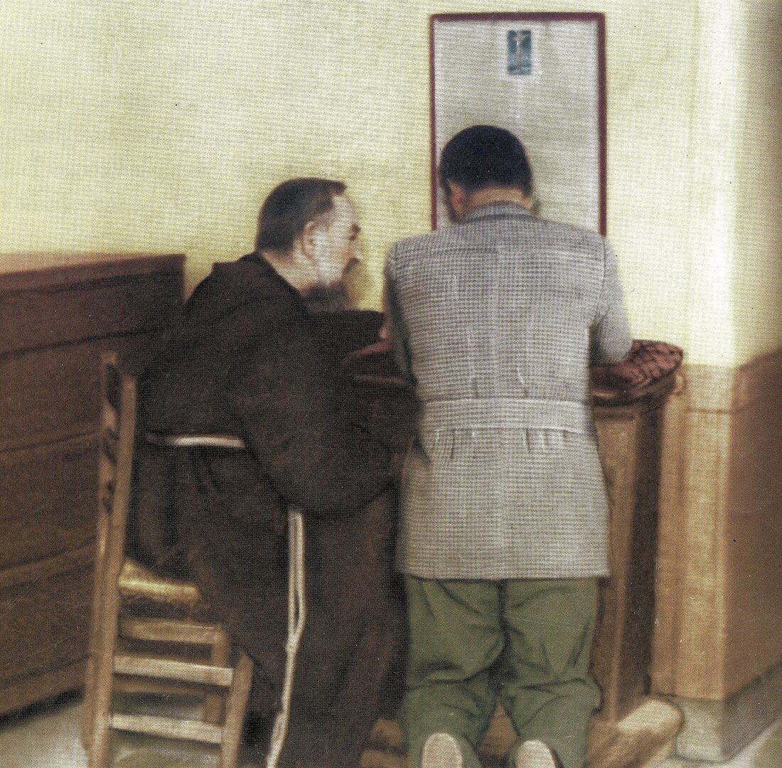Padre Pio hearing a confession. Pope Pius XII called him
